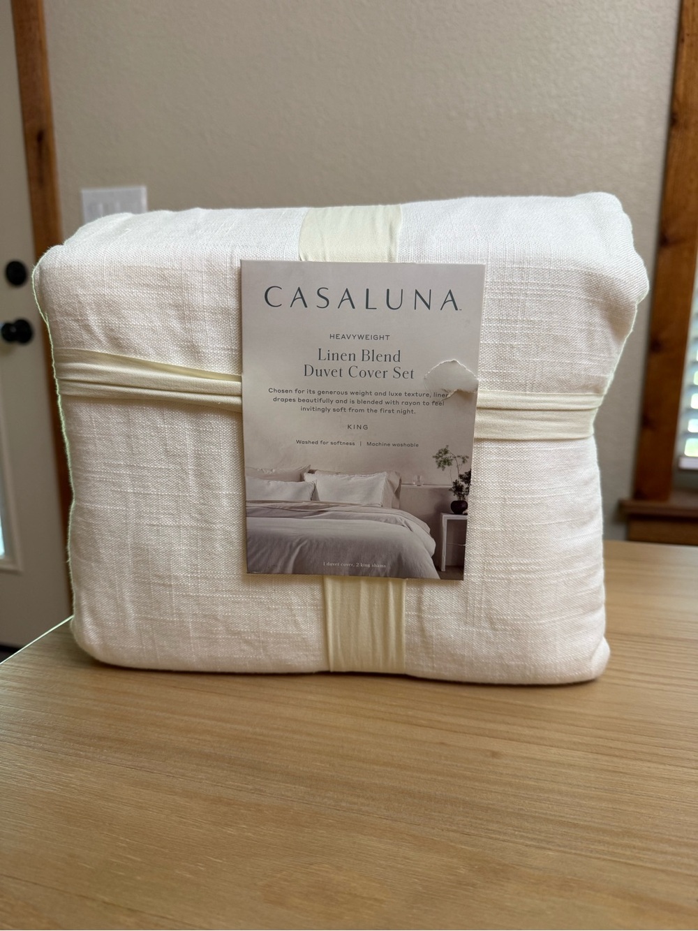 Casaluna Linen Blend Duvet Cover Set - White/Cream
